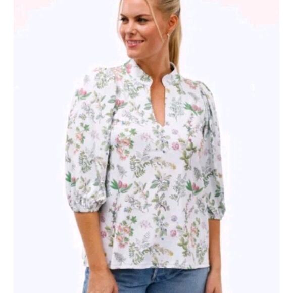 Smith & Quinn Eliza Top Botanical Print White Green size XL - Picture 2 of 9